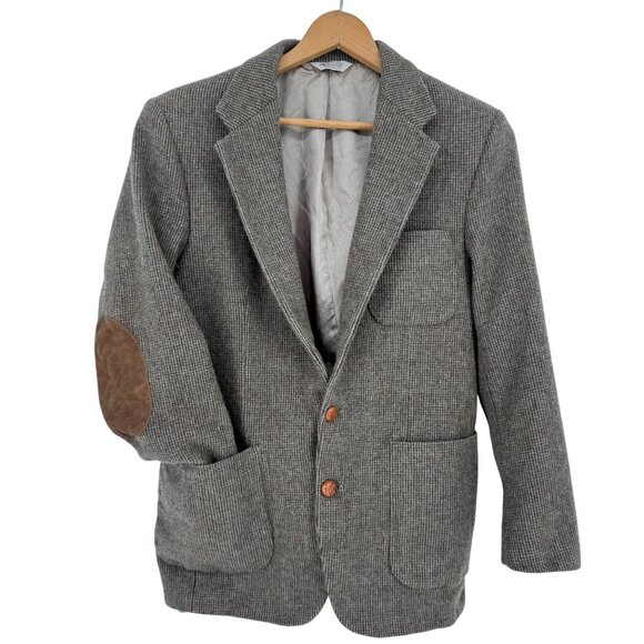 Alan Michaels Wool Tweed Blazer Jacket Elbow Patches Mens Size 40L Brown USA Vtg - Picture 1 of 8